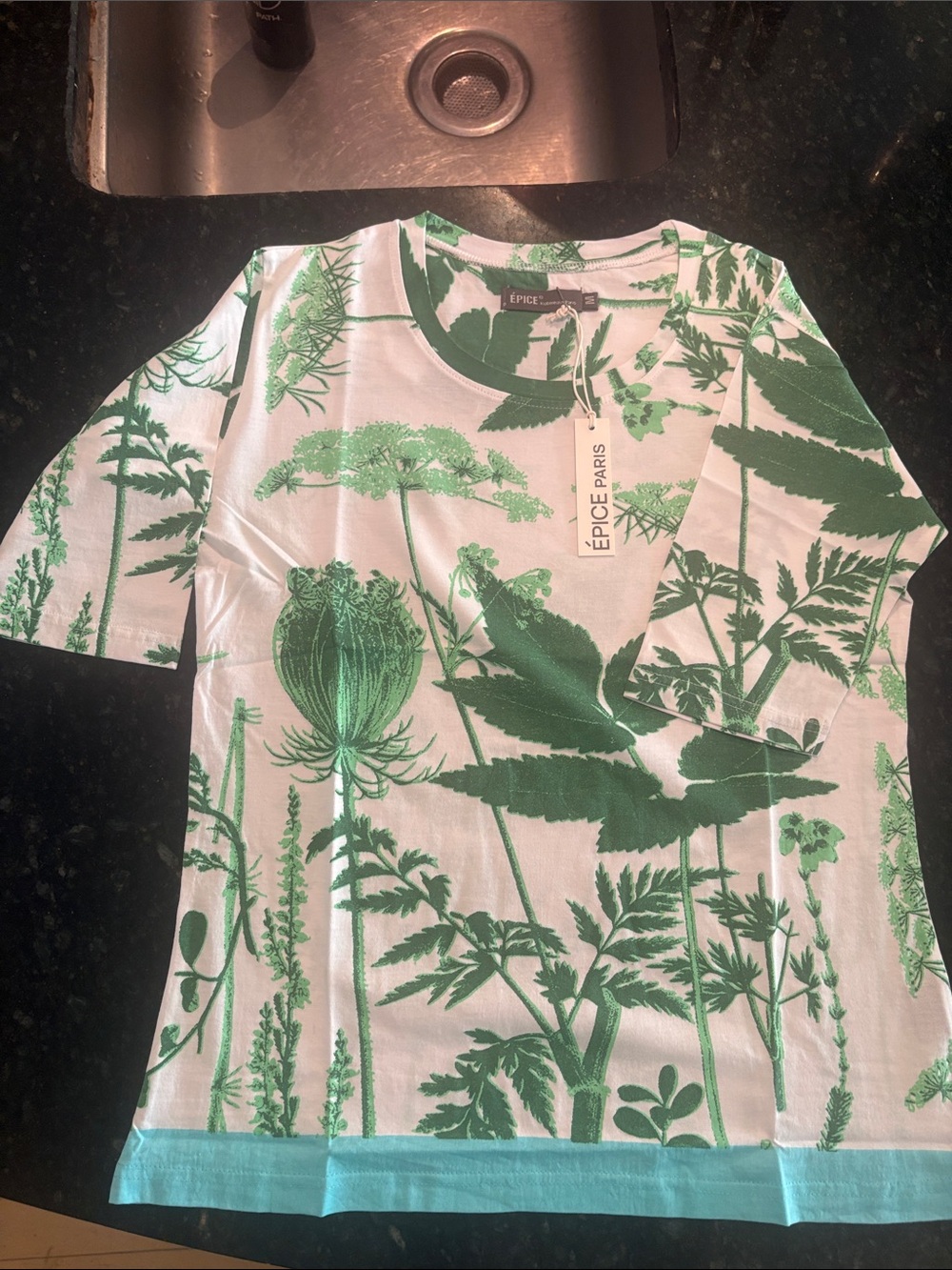EPICE PARIS GREEN WHITE COTTON TEE (M)